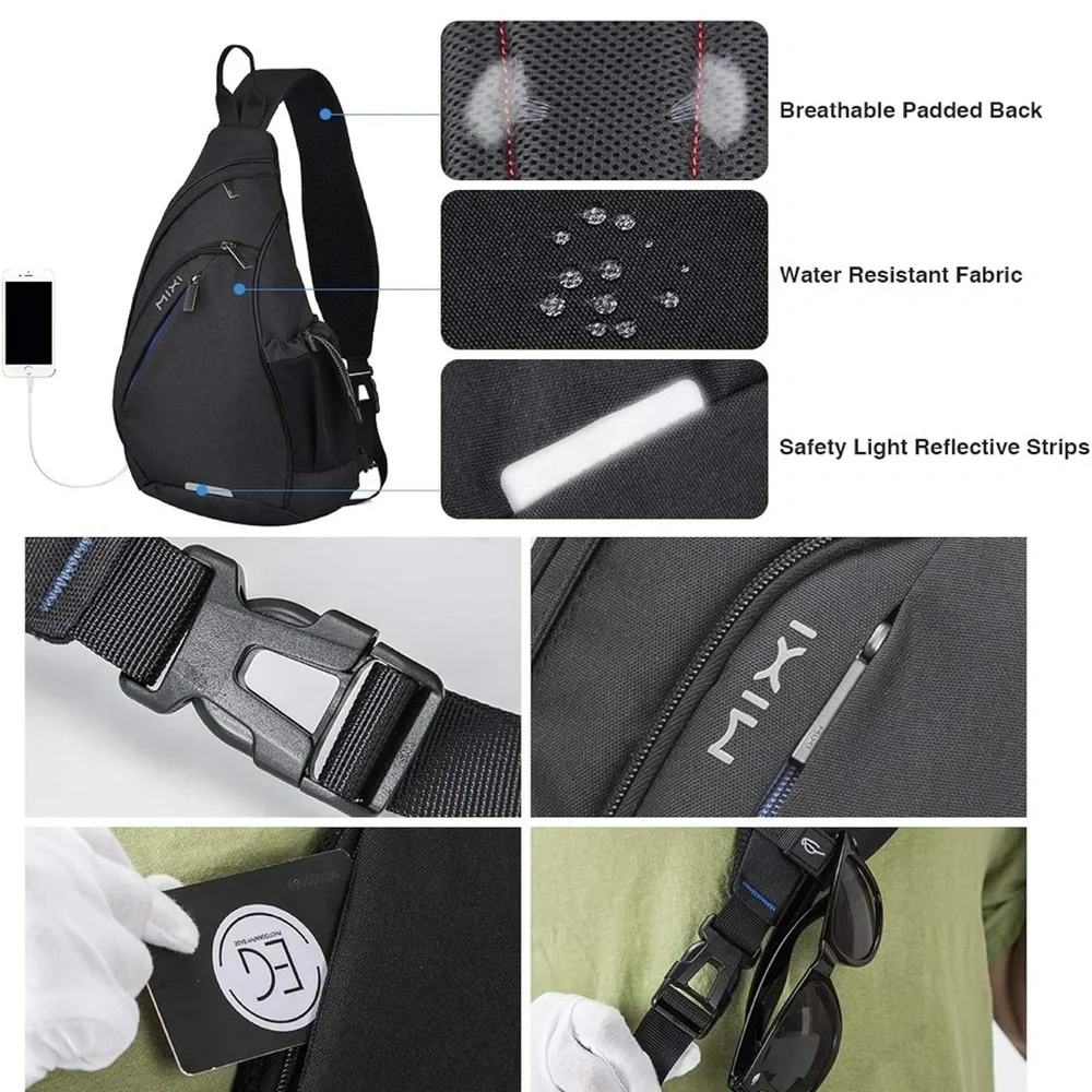 Mixi‎ Sling Backpack with USB port Black Nylon 17 inches New Type M5225 USED 1x